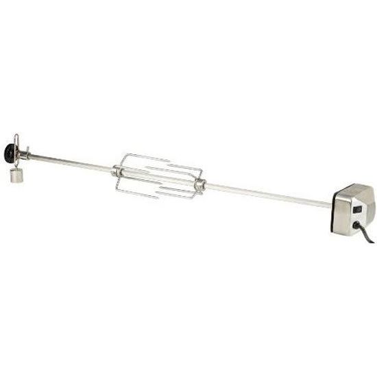 Rotisserie kit with metal spit rod, meat cage holder, and motor housing