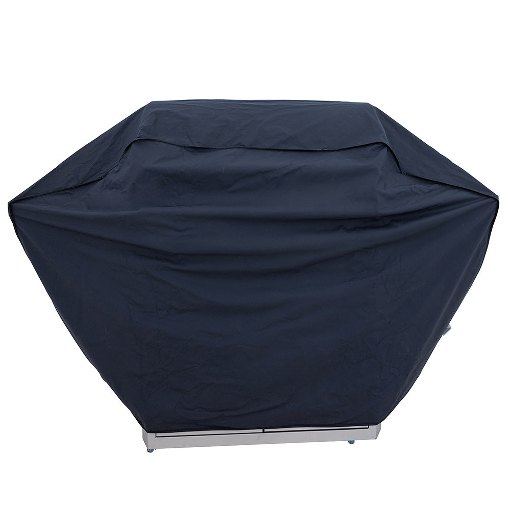 Navy vinyl grill cover with snug fitted design and rounded top, for 32-inch grills