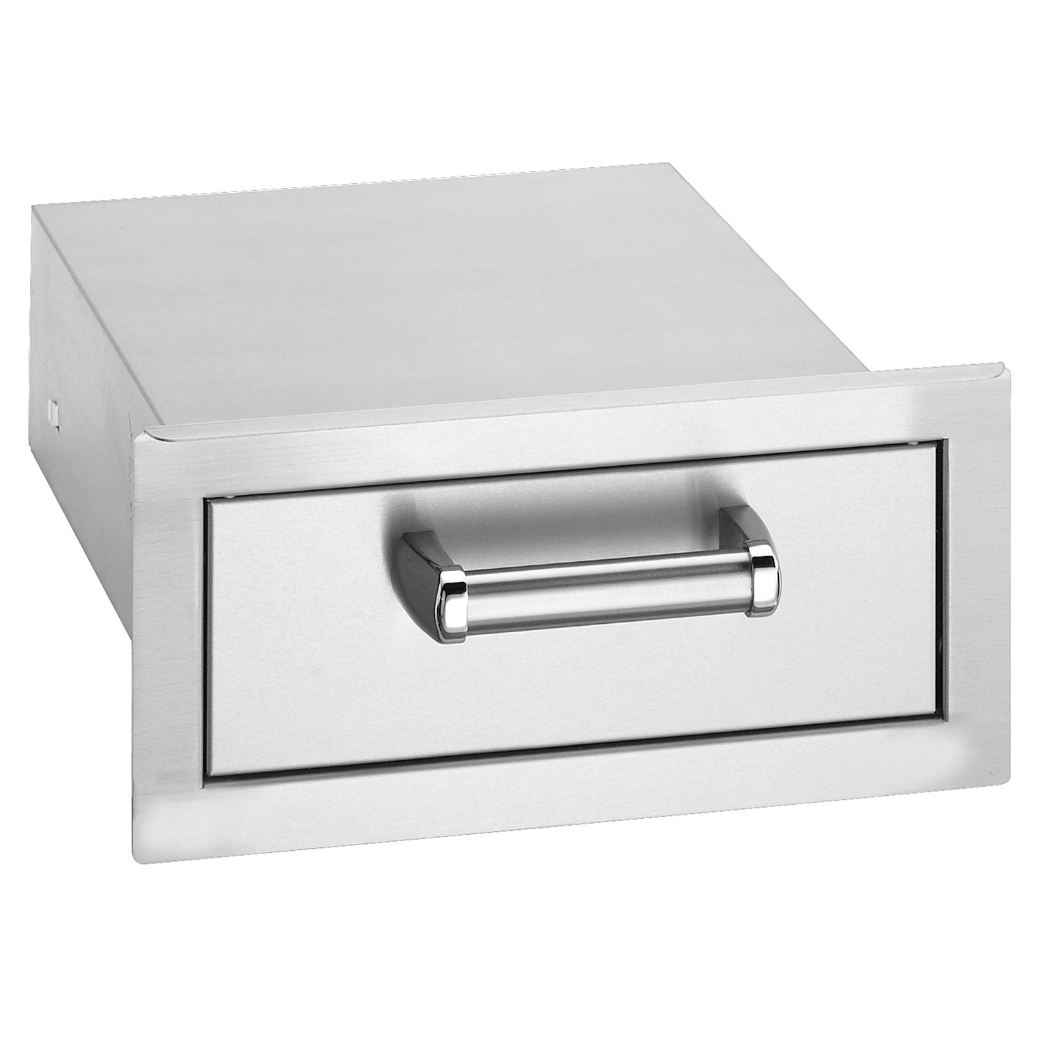 Fire Magic flush single drawer with stainless handle, rectangular front opening