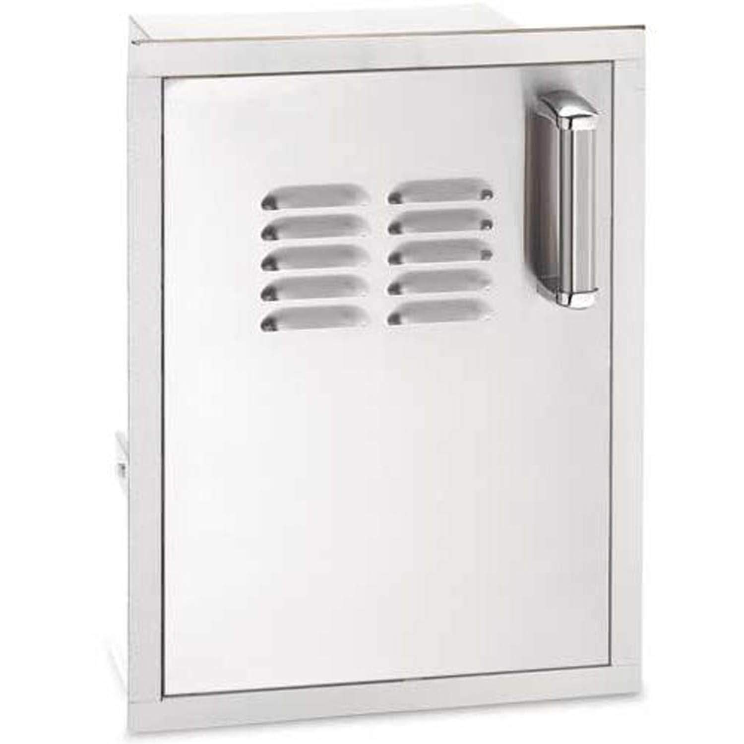 Stainless steel access door with louvered vent and right-side cylindrical pull handle