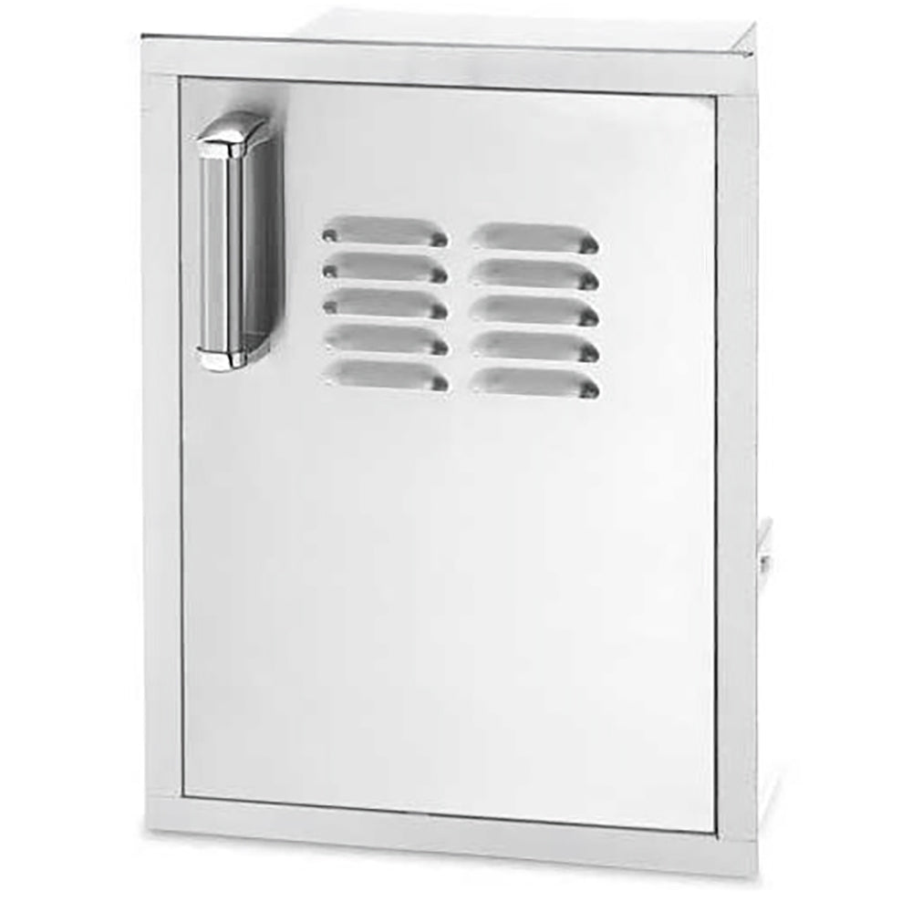 Stainless steel access door with louvered vent and left-side cylindrical pull handle