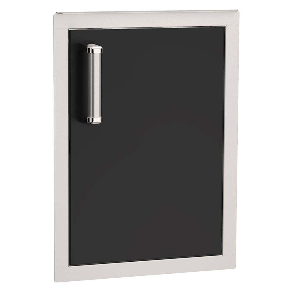 Vertical door with dark panel and built-in hinge, rectangular light frame