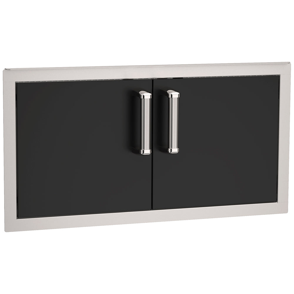 Black double access door with two vertical handles, rectangular frame, 15x30-inch
