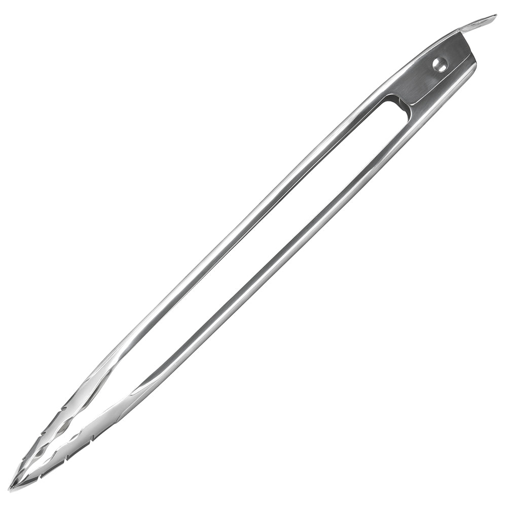 Stainless steel easy-locking tongs with locking loop, 15-inch