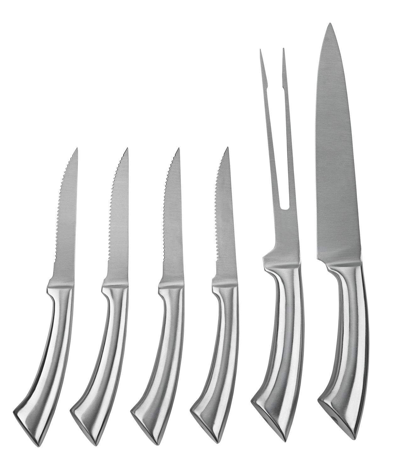 6-piece knife set with stainless steel blades and curved metal handles
