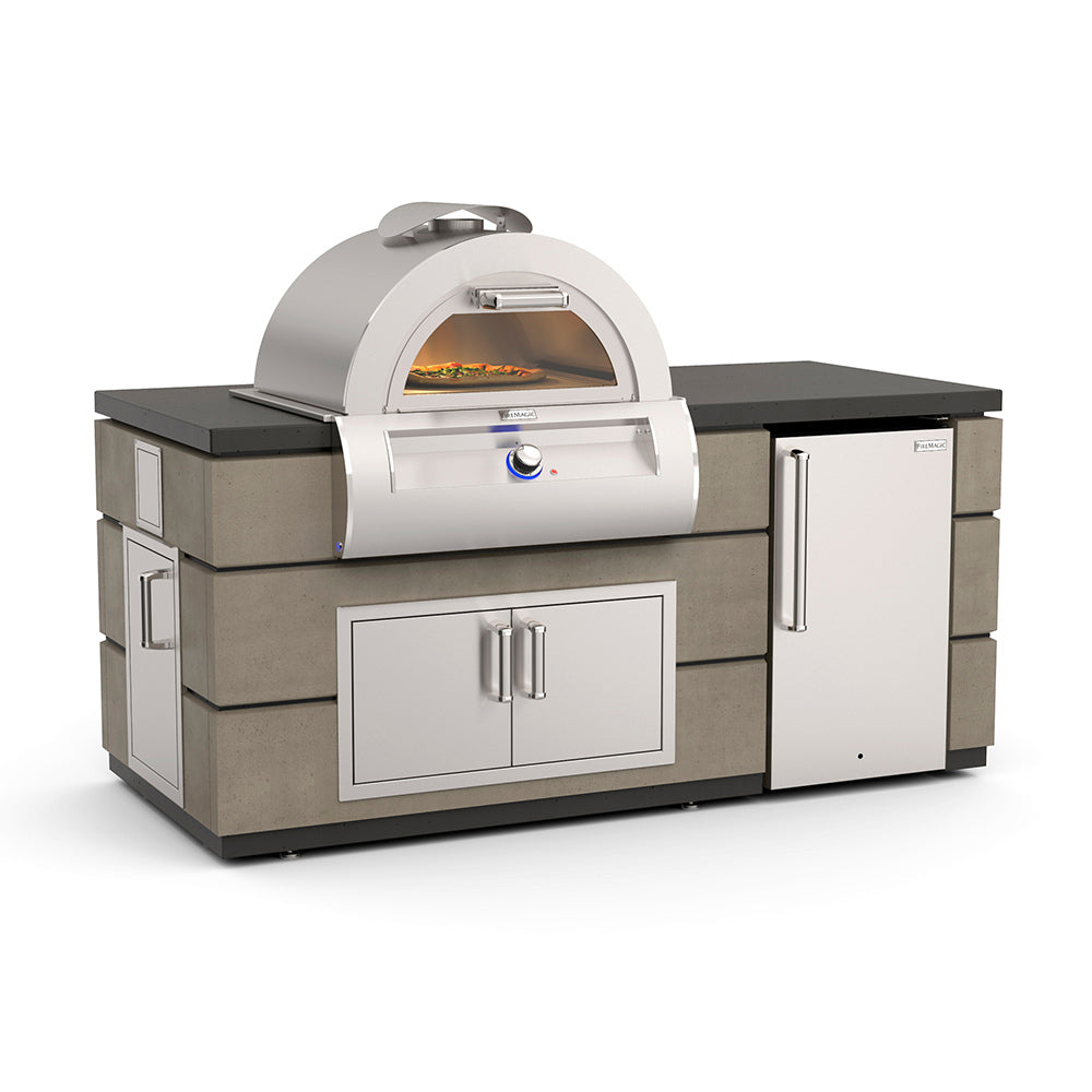 Fire Magic 77-Inch Outdoor Kitchen Island with Gas Pizza Oven, Refrigerator and Doors