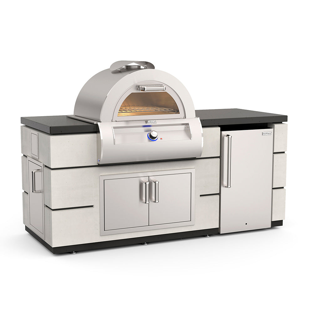 Fire Magic 77-Inch Outdoor Kitchen Island with Gas Pizza Oven, Refrigerator and Doors