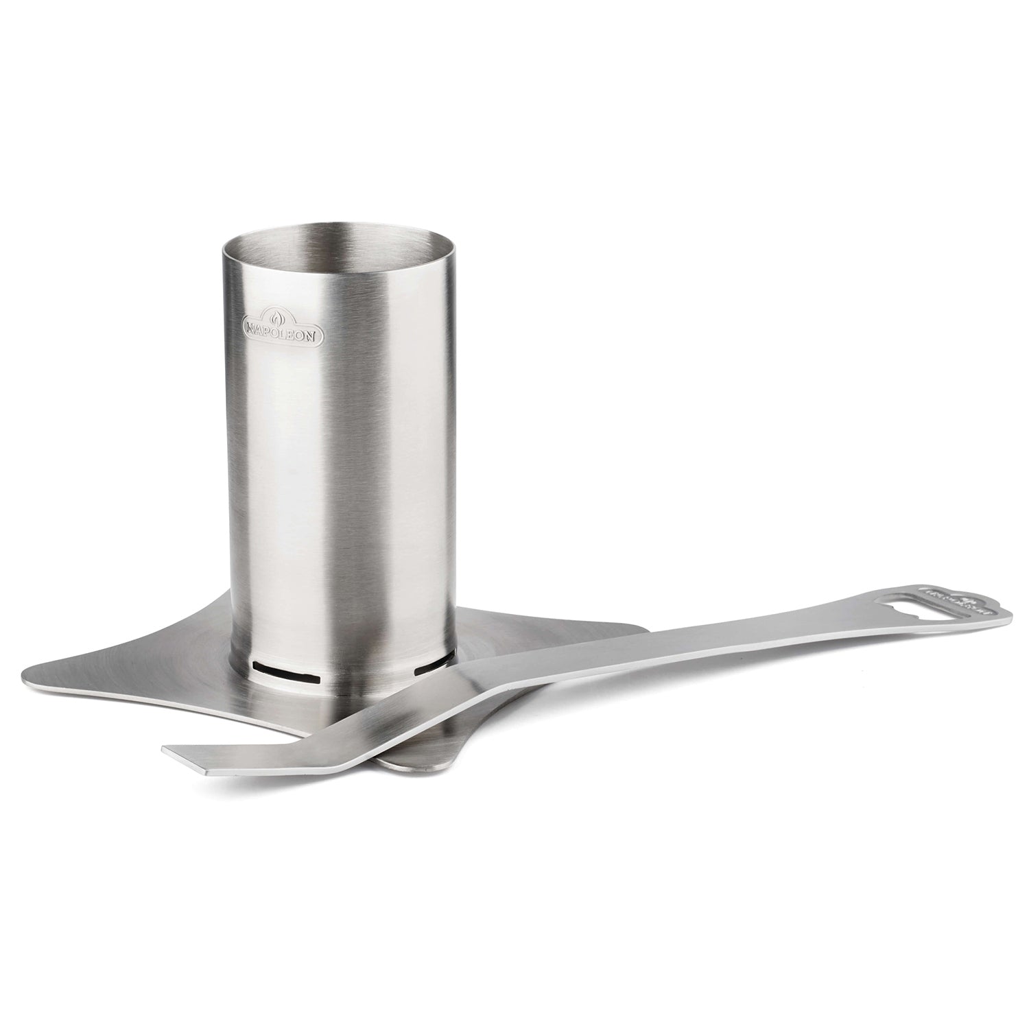 Stainless steel chicken roaster with wide base and side handle