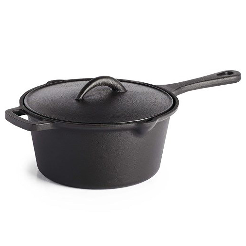 Cast iron sauce pan with lid and side handle, dark gray/black