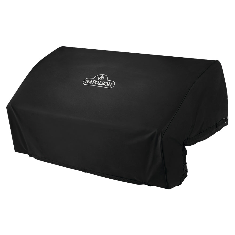 Grill cover with Napoleon logo, black, fitted built-in 44 in, angled