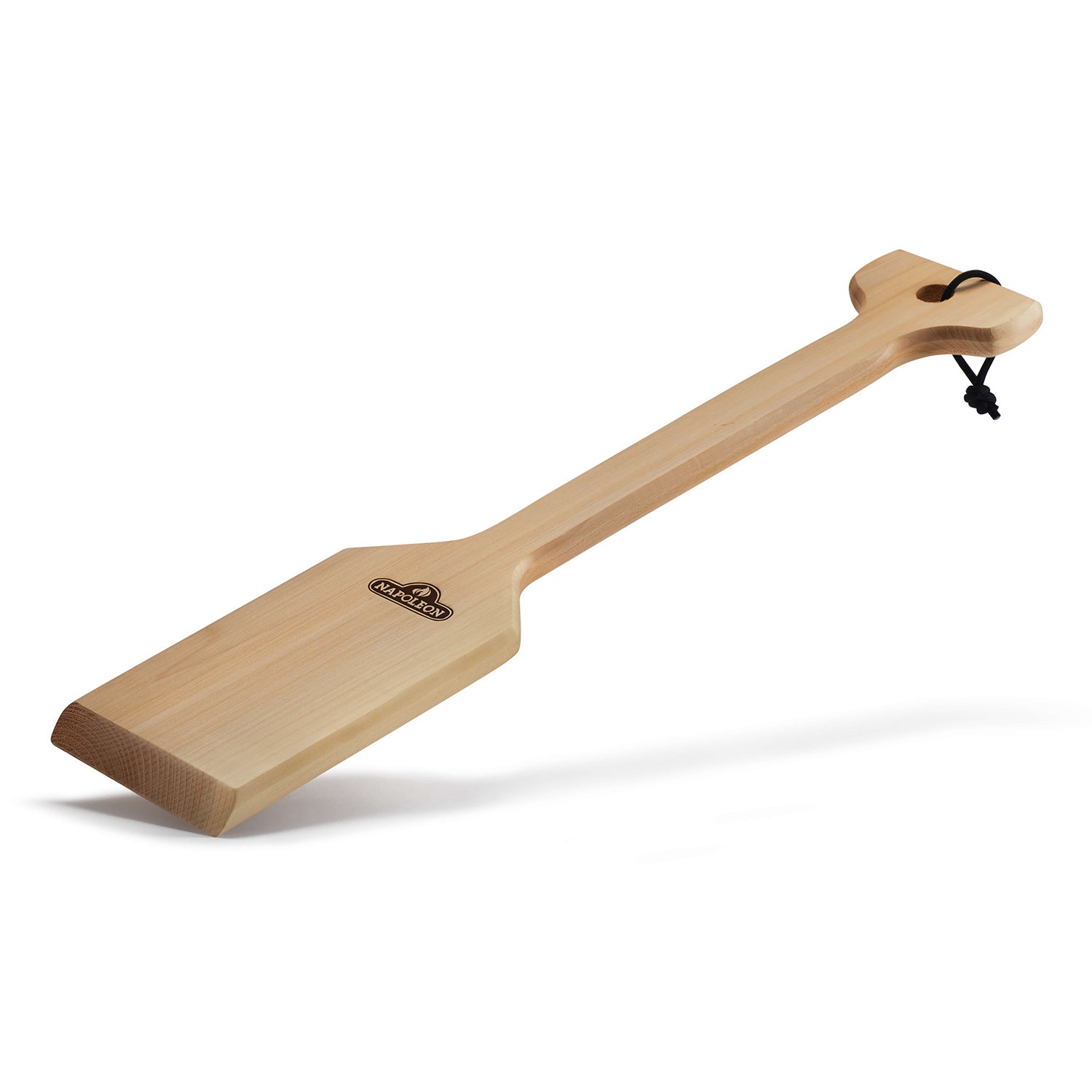 Wooden cedar grid scraper with wide textured scraper head and rope hanging loop