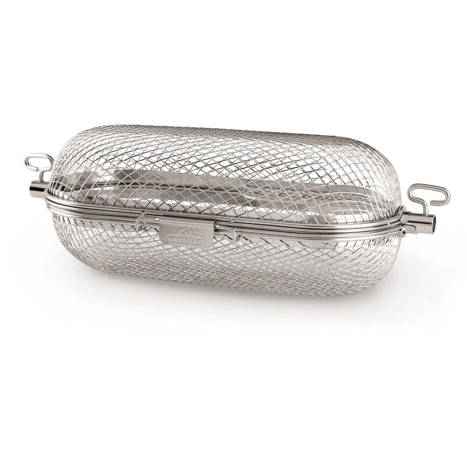 Napoleon rotisserie grill basket with mesh lid and wire handles, silver