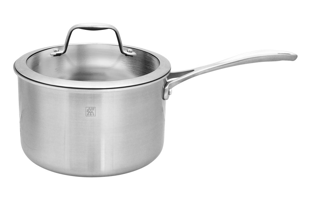 Stainless steel saucepan with lid and side handle