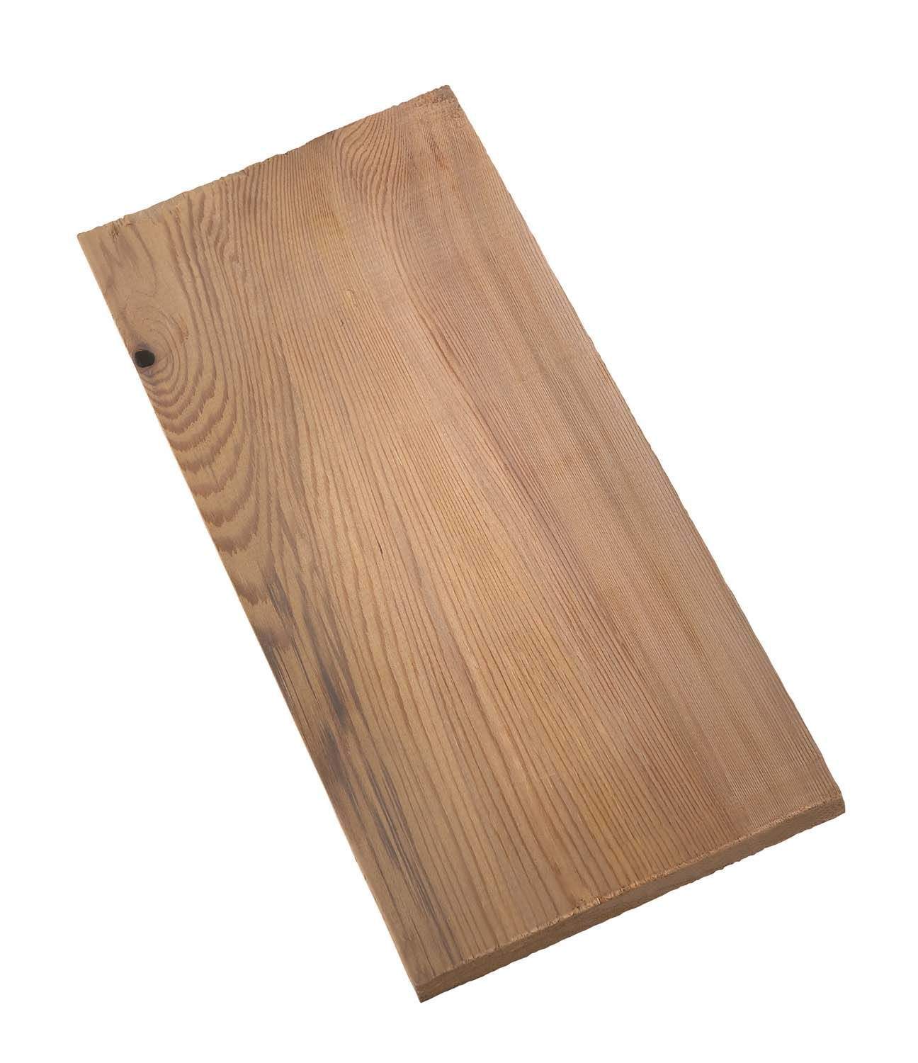 Cedar grill plank, rectangular wooden board with visible wood grain and knot