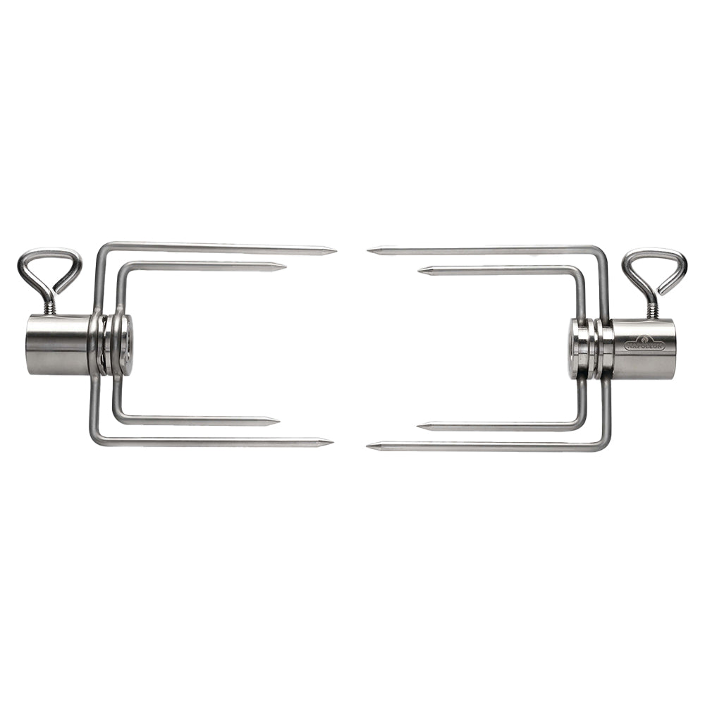 Collapsible rotisserie forks with four prongs and U-shaped stainless steel frame