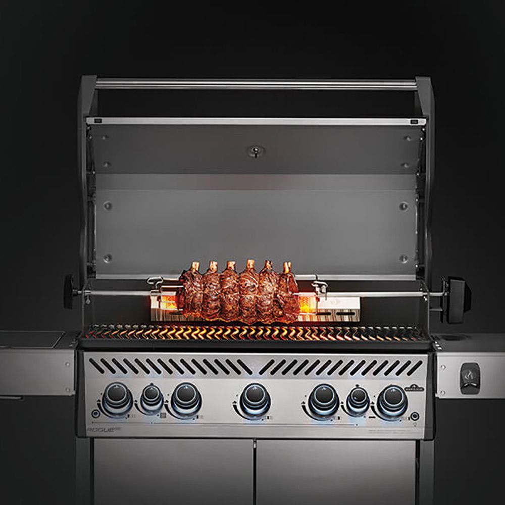 Heavy-duty rotisserie kit with spit rods and control knobs
