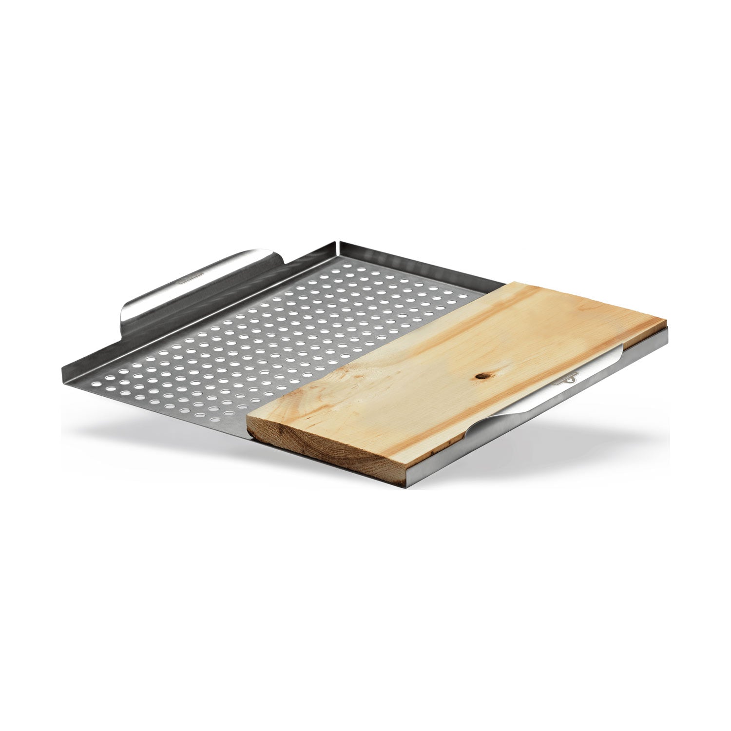 Multifunctional stainless steel grill topper with perforated tray and cedar plank