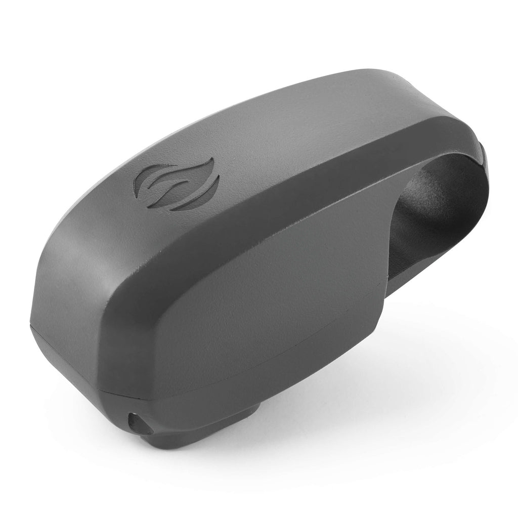 LED grill light housing, dark gray with flame-style logo