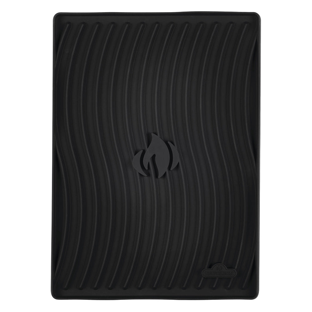 Black silicone side shelf mat with ribbed texture and raised grip tabs
