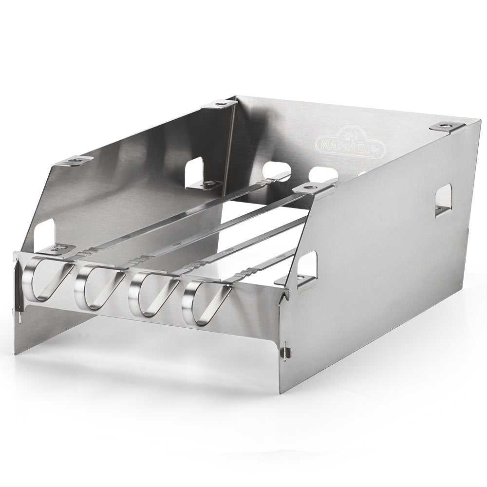 Metal side burner windscreen with skewer rack and hanging hooks