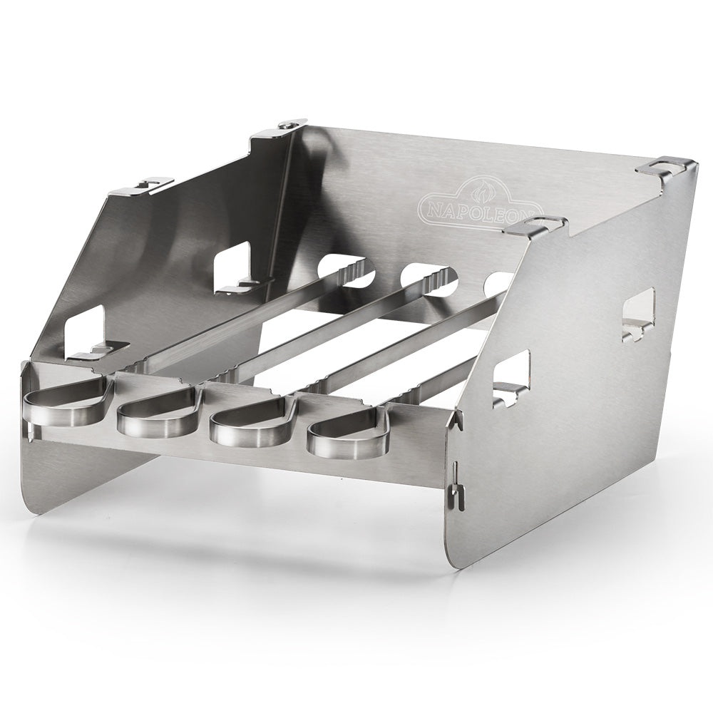 Stainless side burner windshield and skewer rack with holder slots and side panels