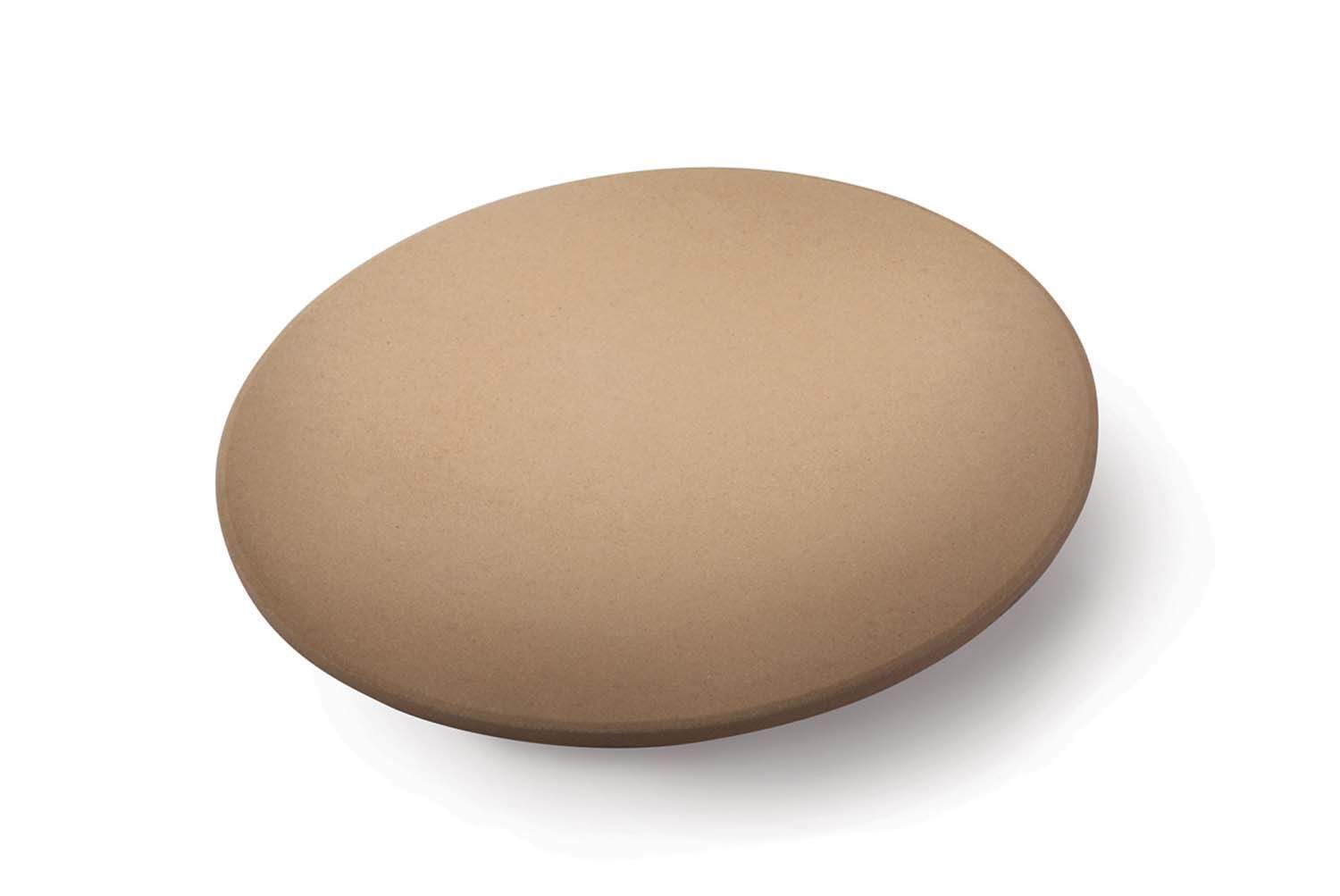 Round pizza stone or serving board, flat brown surface
