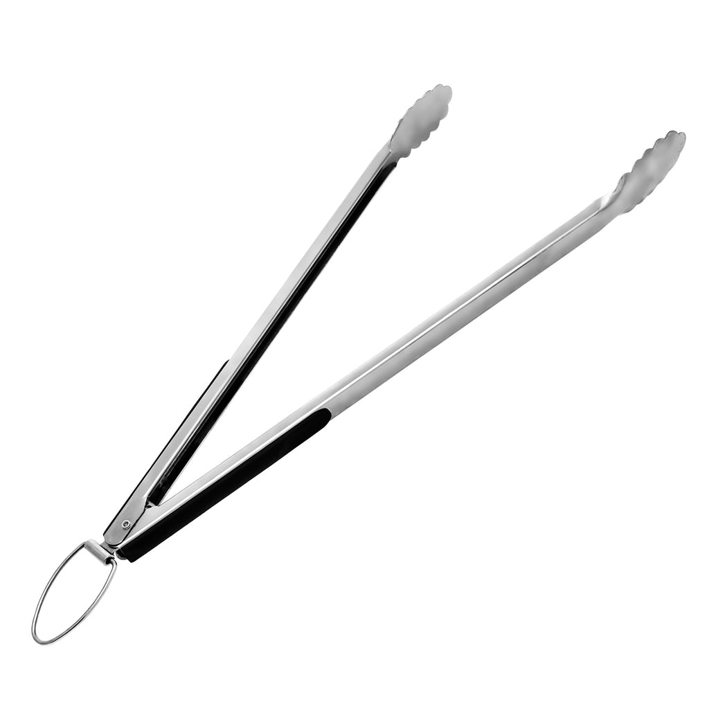 XL stainless steel tongs with loop handle and scalloped gripping ends