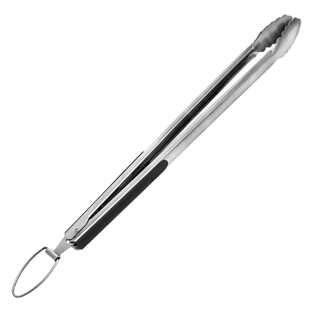 XL stainless steel tongs with loop handle and scalloped gripping ends