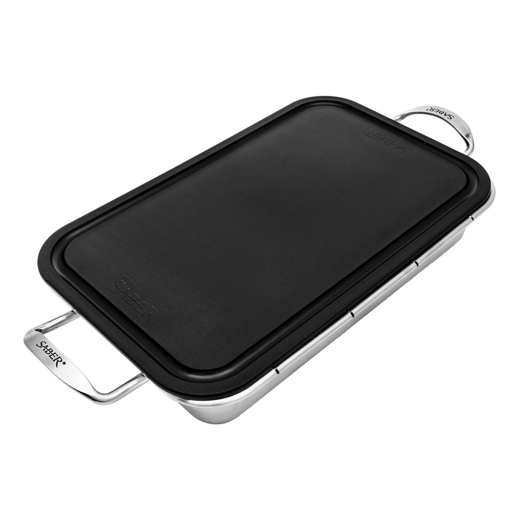 Nonstick black roasting tray lid or cover with corner handles