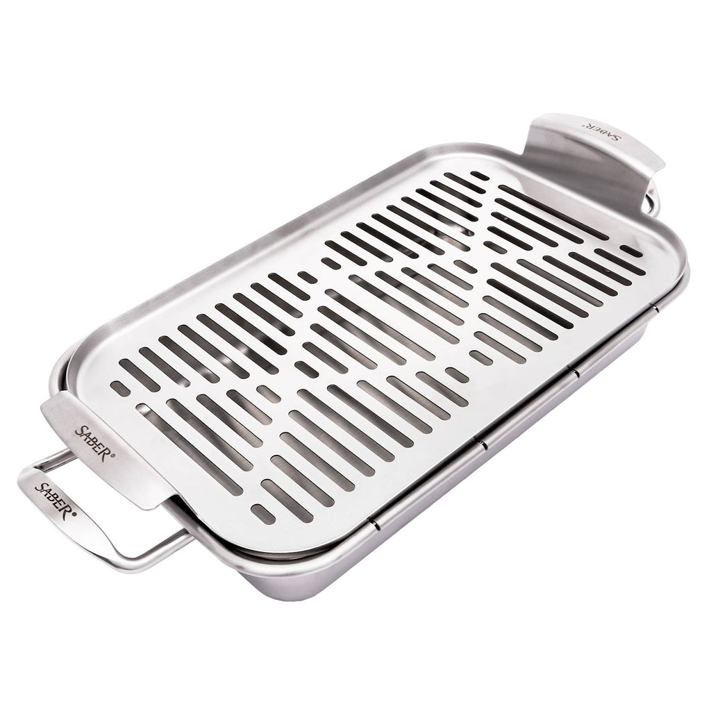 Stainless steel steamer tray with slotted rack and side handles