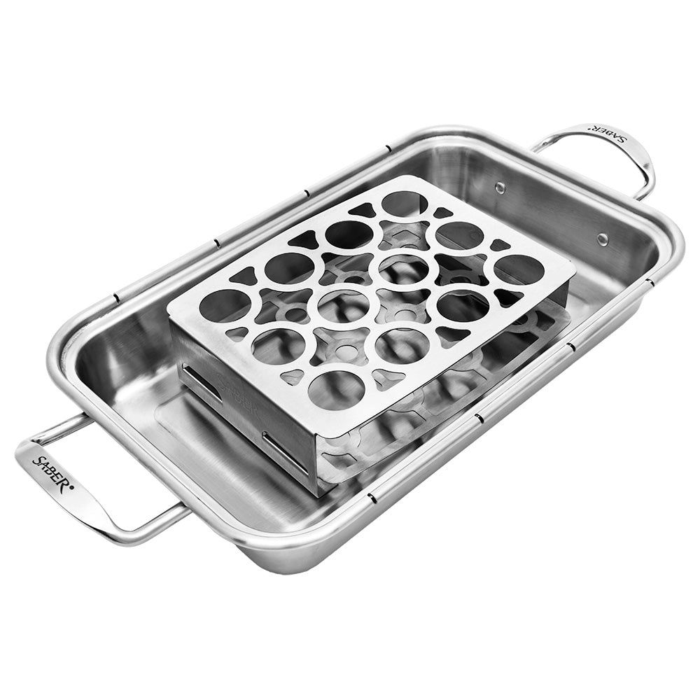 Stainless steel double pepper roaster with rack insert and side handles