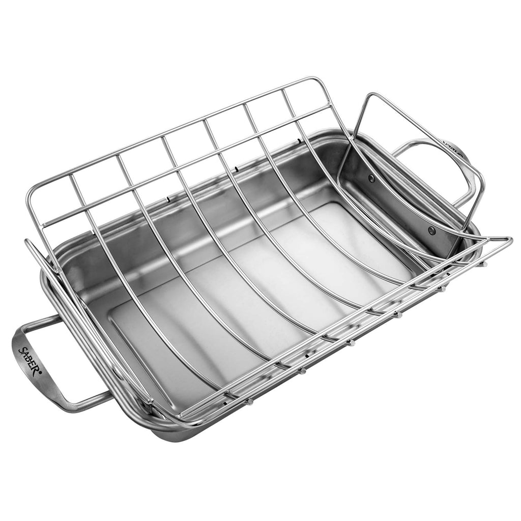 Turkey roasting rack with ridged interior and curved wire sides, stainless steel