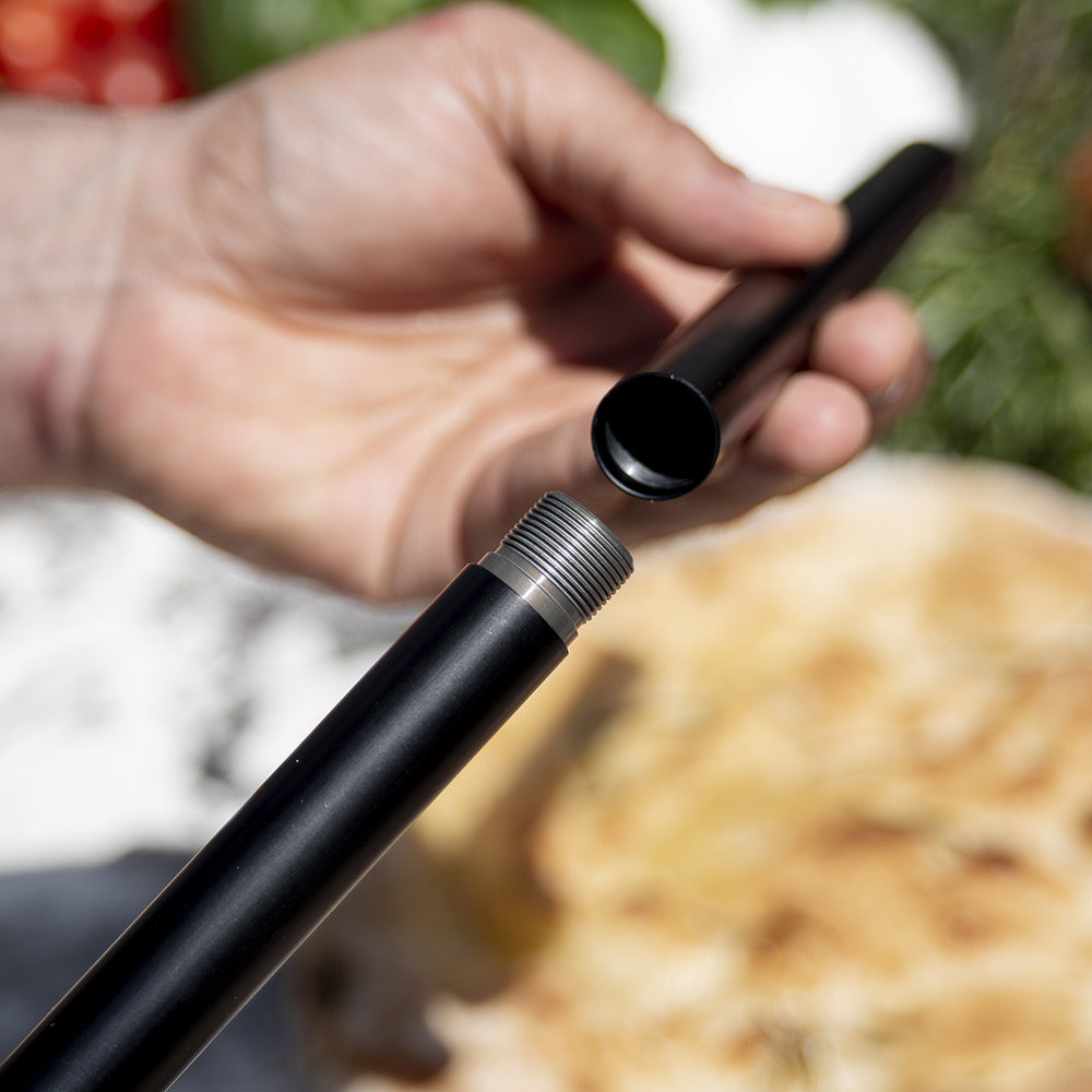 Black pizza tool handle with threaded end grip