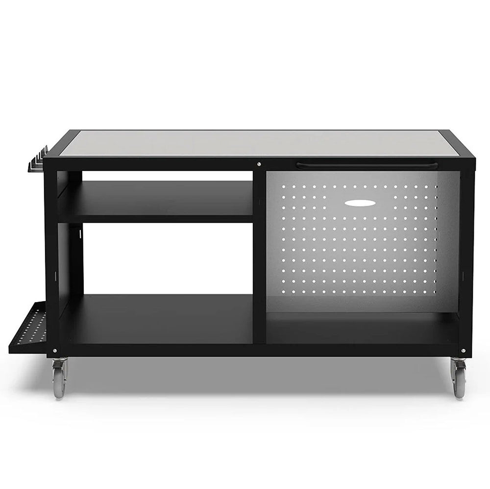 Outdoor cooking station cabinet with open storage and perforated side panel, black