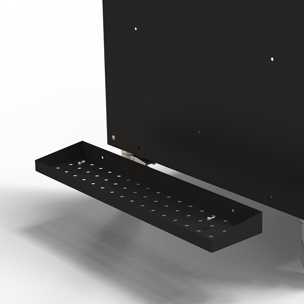 Black metal peel holder tray with perforated surface