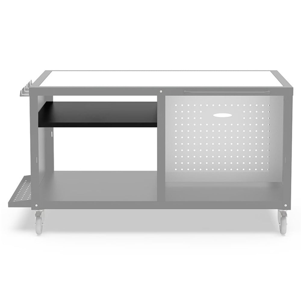 Alfa shelf for 31.5-inch cooking station, gray metal with perforated right panel and open base