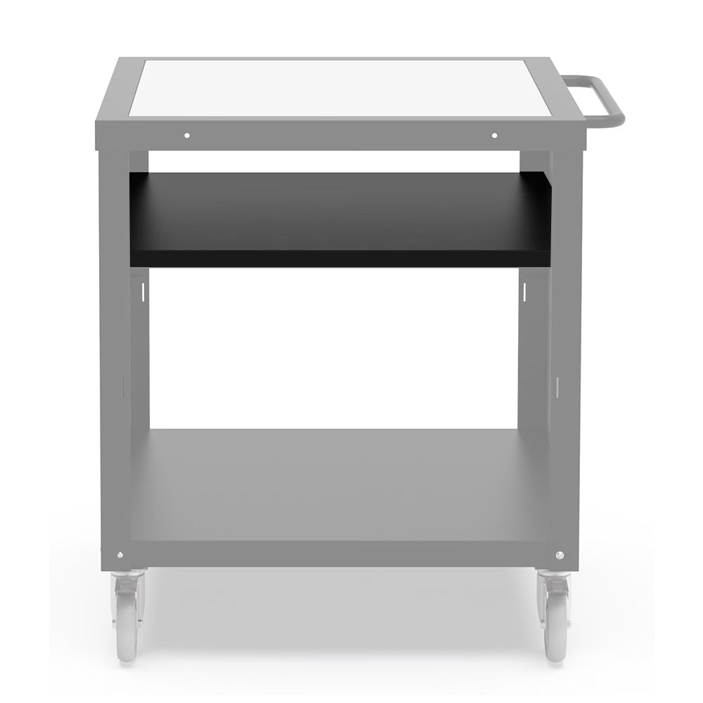 Alfa shelf for 31.5-inch cooking station, gray metal with two open shelves and side brackets