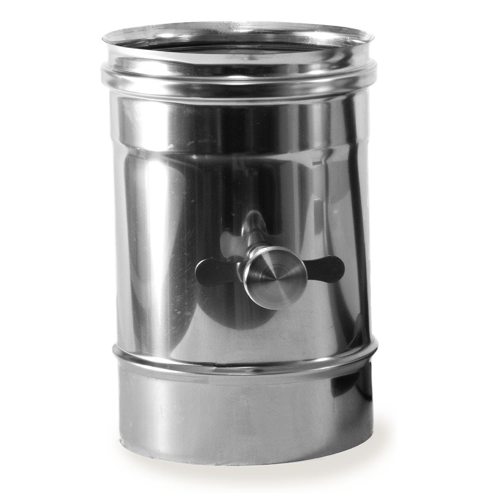Stainless steel butterfly damper valve with short lever handle and cylindrical body