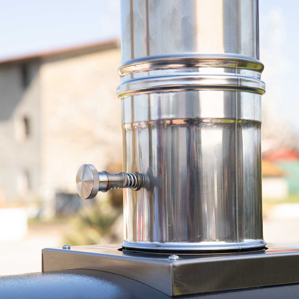 Stainless steel valve lever and threaded connection on oven chimney