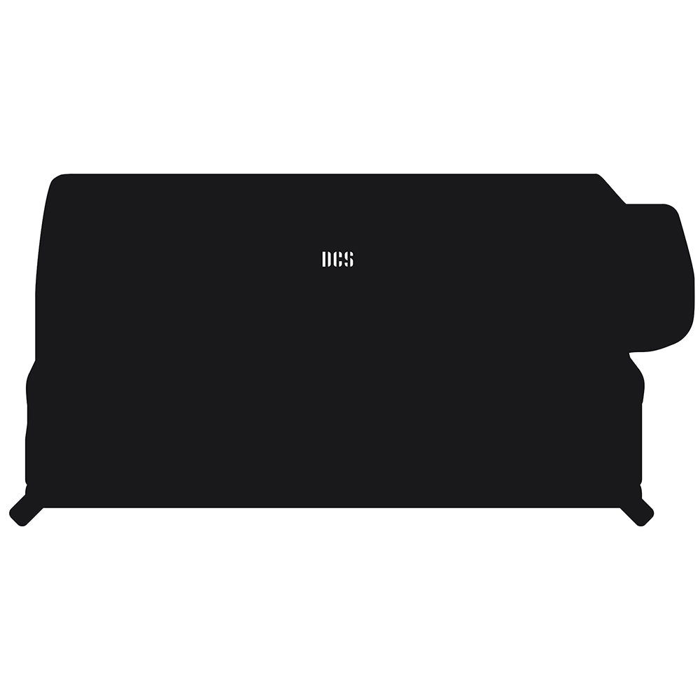 Vinyl grill cover in dark color with DCS logo and vented end design