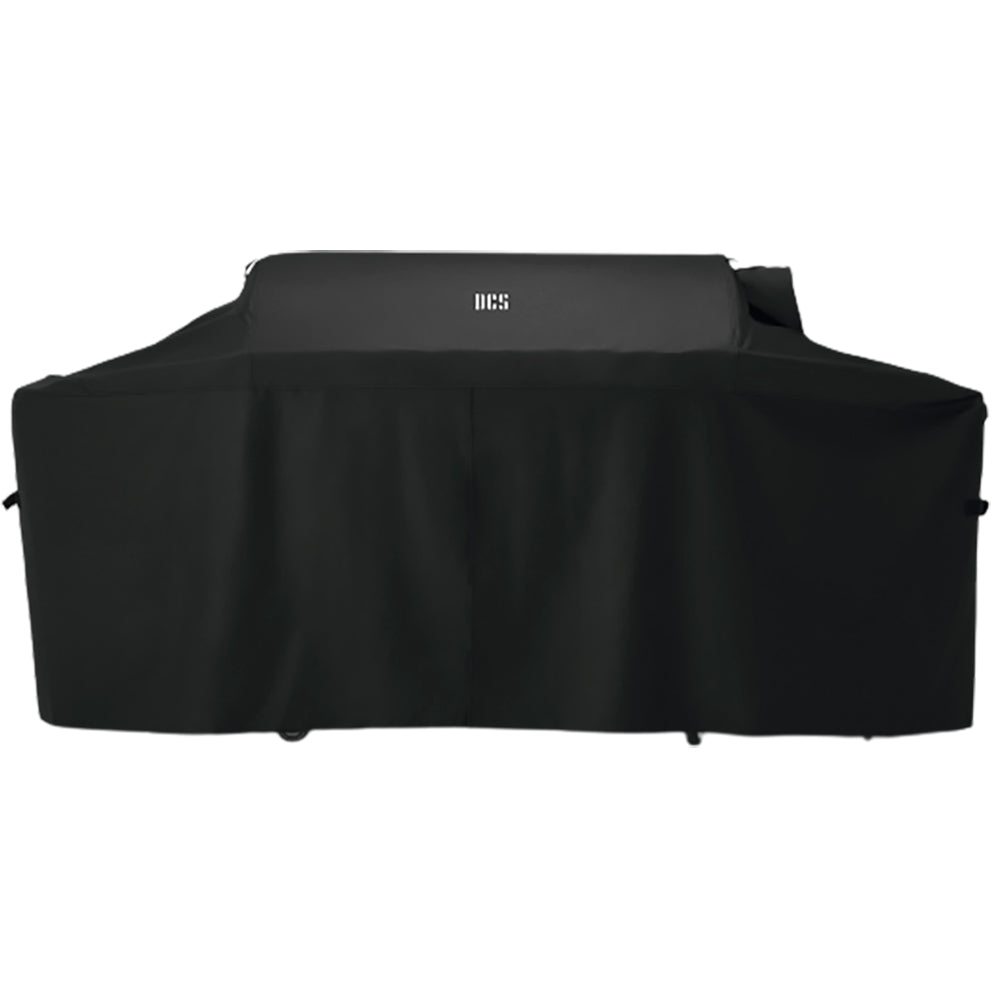 Black vinyl grill cover with draped front and side panels