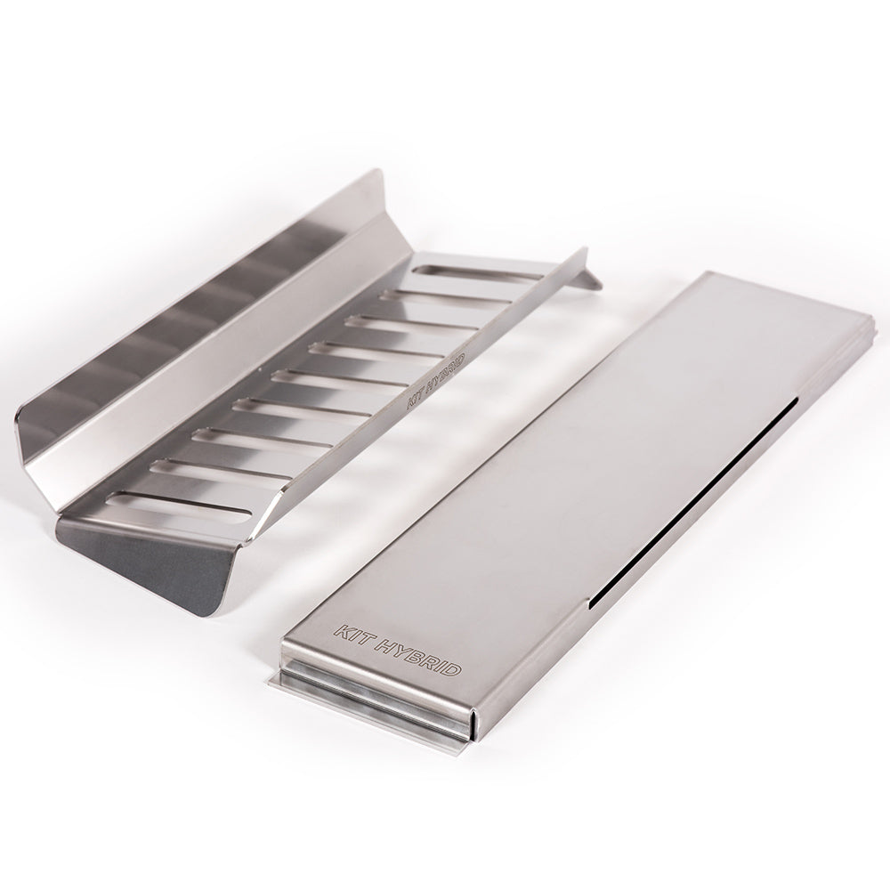 Hybrid pizza oven kit accessory: metal inserts and support rails