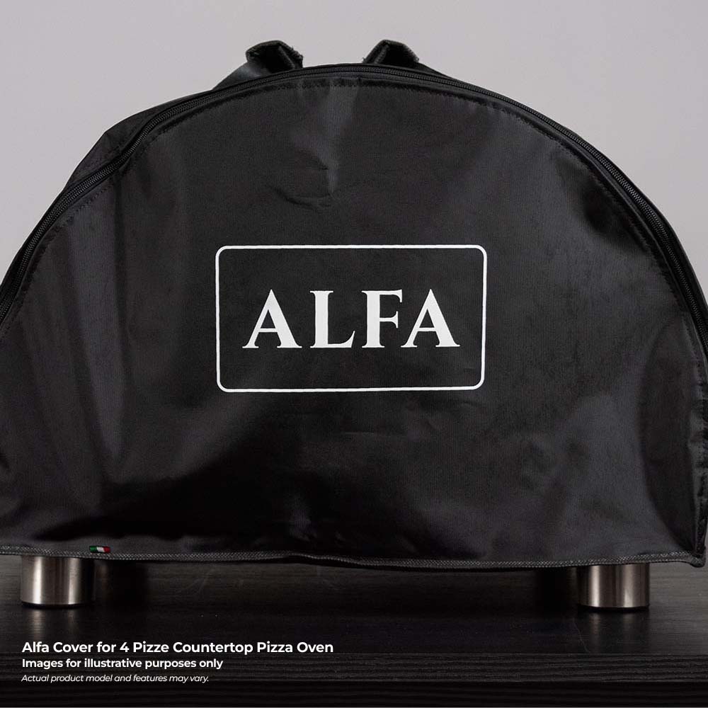 Alfa oven cover for countertop pizza oven, black dome with ALFA logo front panel