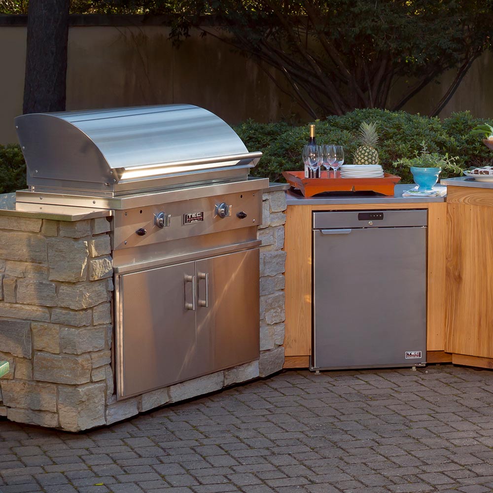 Outdoor cabinet double access doors in brushed stainless steel with two handle pulls