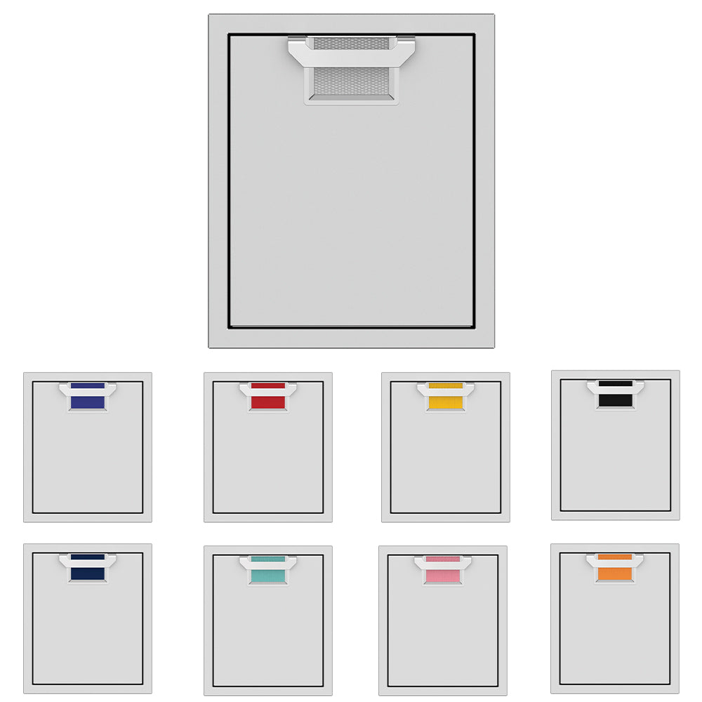 Single access door with mesh vent and multiple color insert options, front view