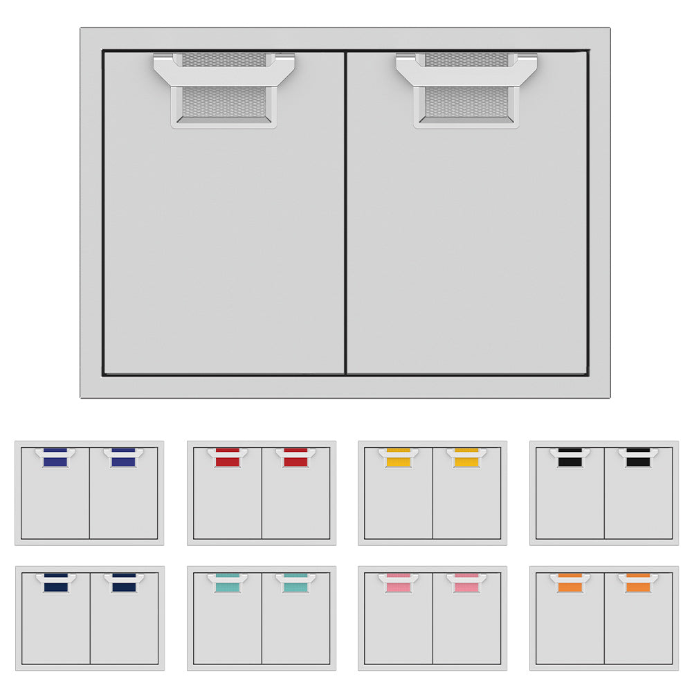 Double access doors with two cabinet panels and recessed mesh openings