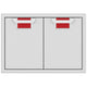 Double access doors with two cabinet panels and red recessed mesh openings