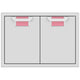 Double access doors with two cabinet panels and pink recessed mesh openings