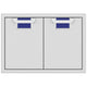 Double access doors with two cabinet panels and blue recessed mesh openings
