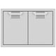 Double access doors with two cabinet panels and light gray recessed mesh openings